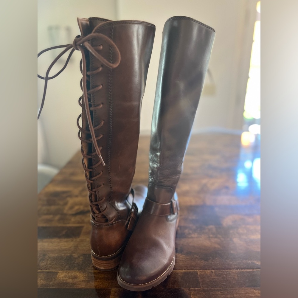 Sofft Sharnell II Lace Up Tall Boots Tan Leather Riding Womens 9